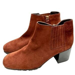 Aquatalia Boots Womens Size 8 Block Heel Ginger Suede Ankle Booties Leather